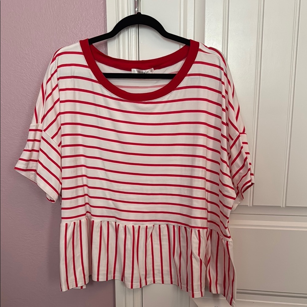 A New Day Red and White Boxy Short Sleeve Tee